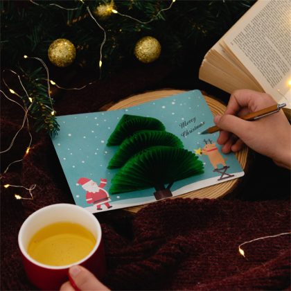 Cute 3D Merry Christmas Card with Envelope Cartoon Santa